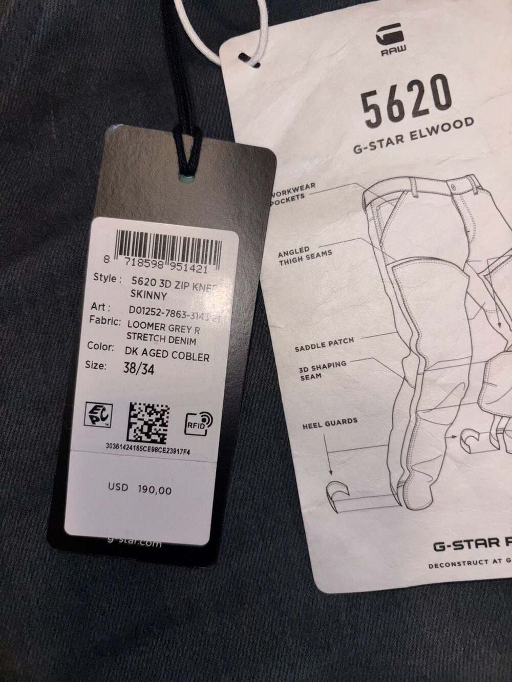 G-Star Raw 5620 3D Zip Knee Skinny Jeans Dk Aged Cobler W38 L34 New - Picture 4 of 9